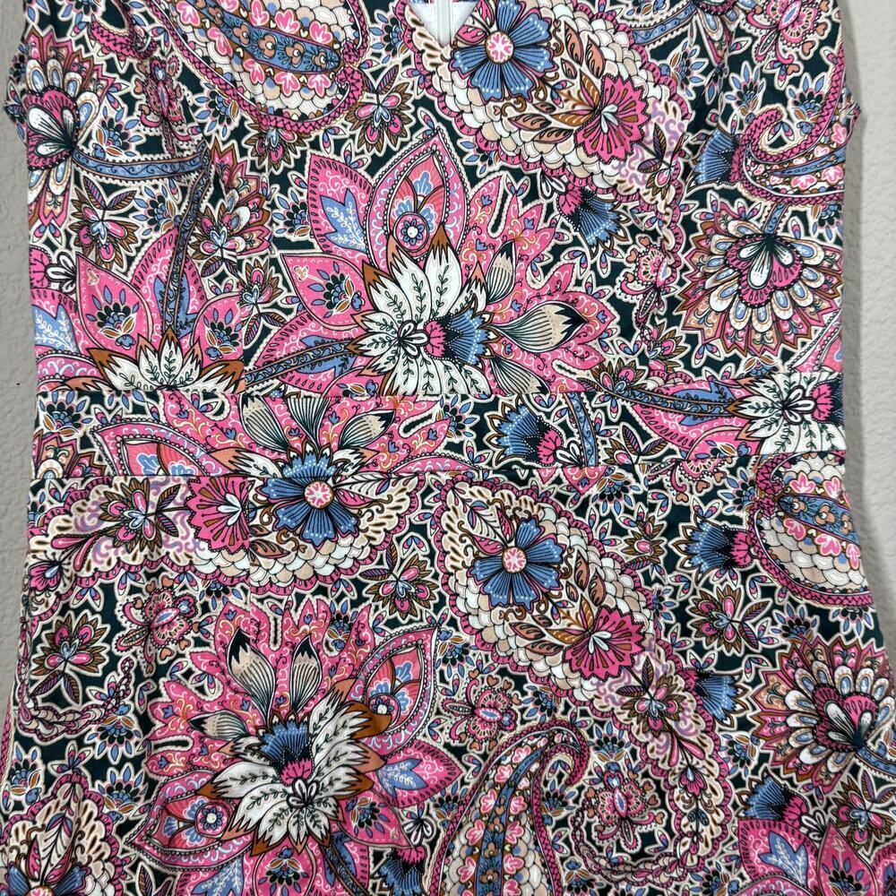 French Connection 10 Sundown Border Sheath Dress Pink Cotton Paisley Sleeveless - Picture 5 of 10